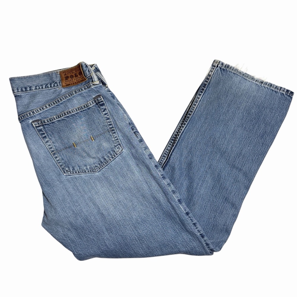 Polo Ralph Lauren Jeans Mens 38x32 Straight Leg Blue Denim 2000s Distressed